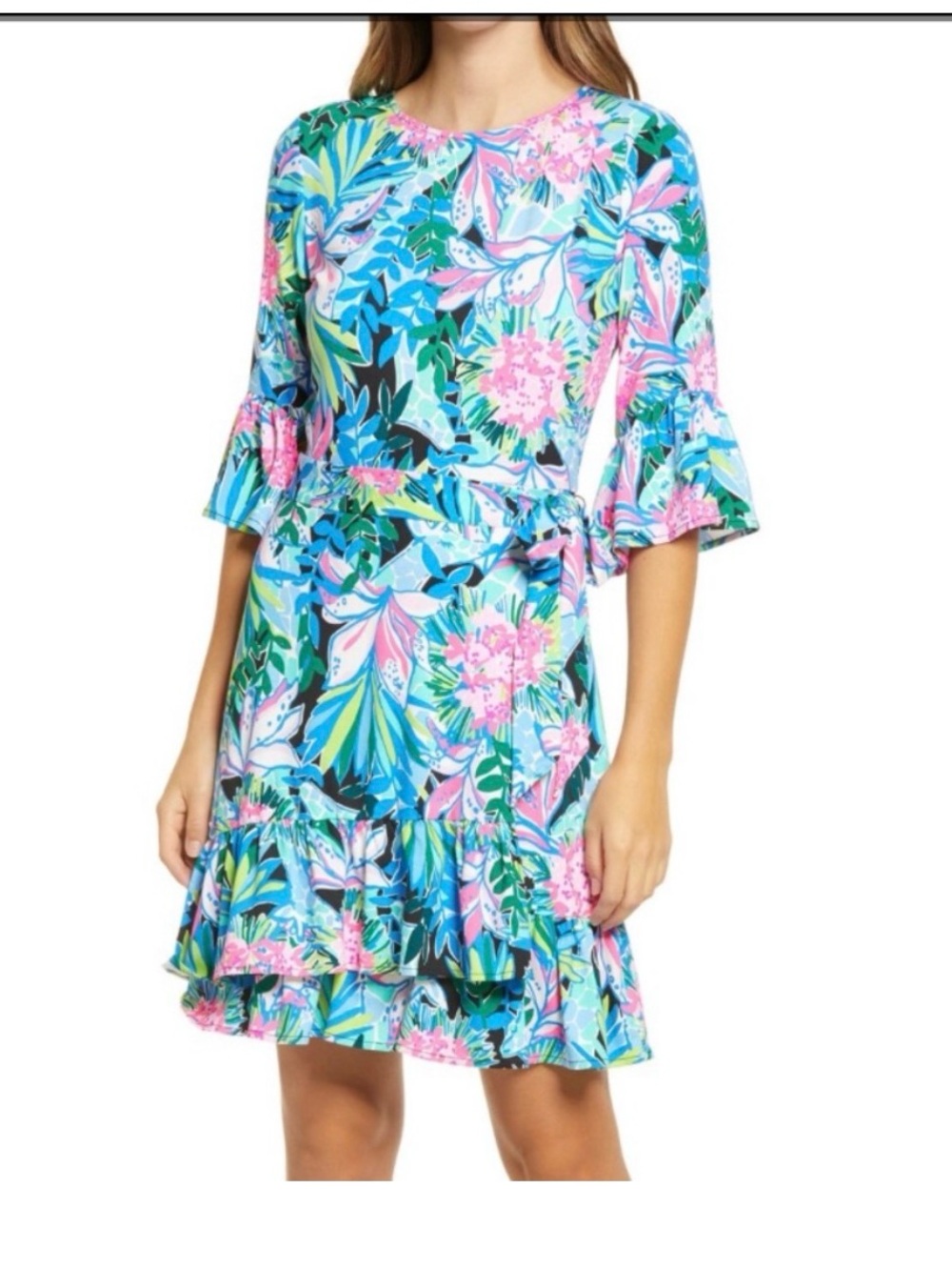 Lilly Pulitzer Kassi Onyx You Me & Giraffe Ruffled Faux Wrap Dress Size XL